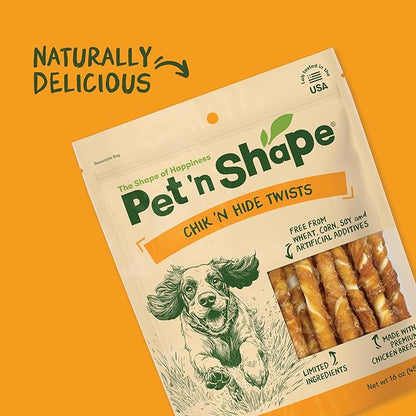 Pet 'n Shape Chik 'n Hide Twists – Chicken Wrapped Rawhide Natural Dog Treats, Small, 16 oz