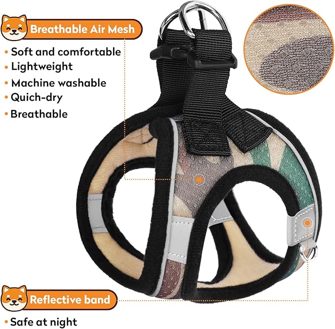 Dog Harness with Leash Set, No-Pull Step-in Reflective Pet Harness with 1 Leash Clips, Adjustable Soft Padded Easy Walk Dog Vest for Small Medium Large Dogs, Cats(Camouflage, XSmall)