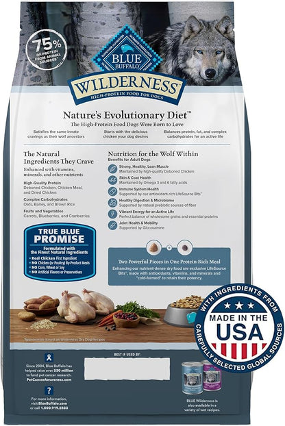 Blue Buffalo Wilderness Natural High-Protein Dry Food for Adult Dogs, Chicken Recipe, 13-lb. Bag