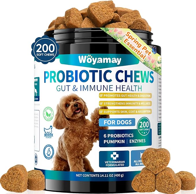 Woyamay Dog Probiotic for Dogs, 200 Soft Treats Dog Probiotics for Digestive Health & Immune System, Probiotic Chews for Dogs, Support Gut Health|Itchy Skin|Diarrhea|Gas Relief Treatment