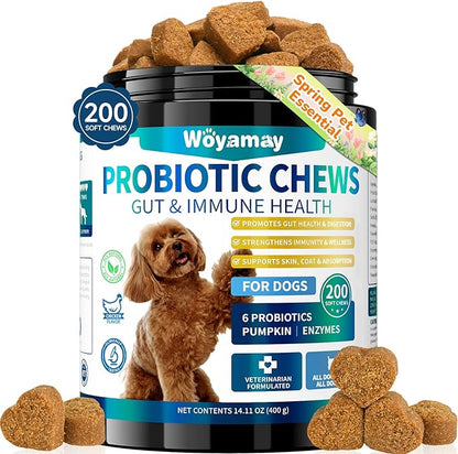 Woyamay Dog Probiotic for Dogs, 200 Soft Treats Dog Probiotics for Digestive Health & Immune System, Probiotic Chews for Dogs, Support Gut Health|Itchy Skin|Diarrhea|Gas Relief Treatment