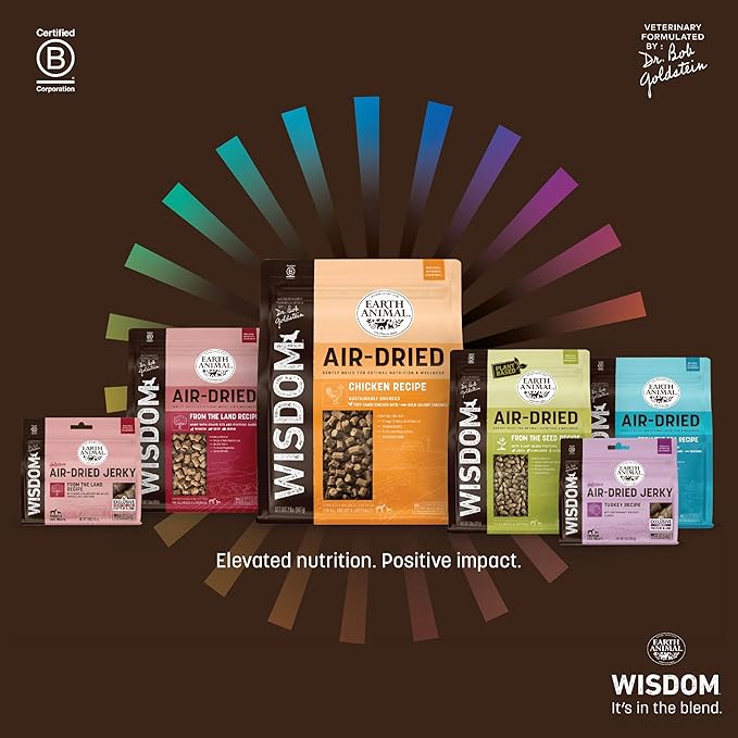 Earth Animal Wisdom Air Dried Jerky - From the Air Recipe Premium Natural Jerky Strips Dog Treats - 3 Pack 4 oz Bag