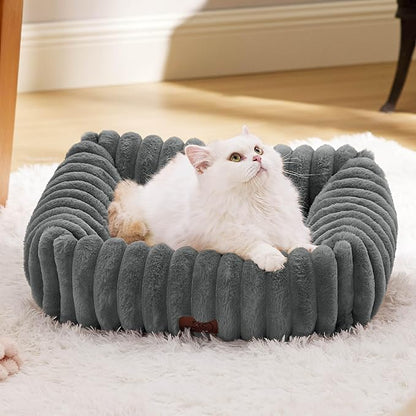 Bedsure ComfyFleece™ Cute Dog Bed for Small Dogs & Cats - Washable Furry Puppy Beds, Rectangle Orthopedic Corduroy Fleece Pet Beds with Removable Zipper Cover, 20x19x6inches, Warm Grey