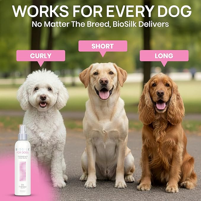 BioSilk for Dogs Detangling Spray with Shine Support, Lightweight Leave in Grooming Mist That Helps Smooth Coats, Detangle, and Add Shine Without Buildup, 8 Fl Oz - 2 Pack