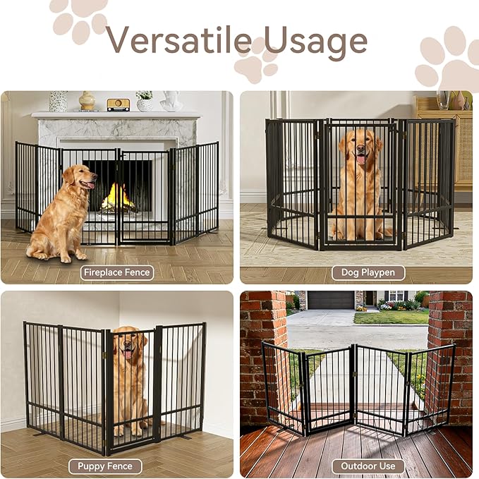 SNUOWU Full Metal Freestanding Dog Gate with Door, 36''Height Foldable Pet Dog Fence for Indoor & Outdoor, 8 Panels Extra Wide Free Standing TallDog Gates for Doorways,House,Stairs,Porch,Deck,Yard