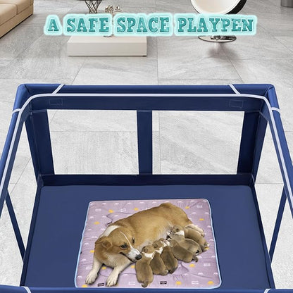 XVISHX 42x42 Inches Puppy Playpen with Gate, Dog Playpen for Puppies or Small Dogs, DogFence Pet Playpen for Indoor & Outdoor, Sturdy Safety DogPen with Thickened Fabric, High-Strength Nylon Wire Mesh