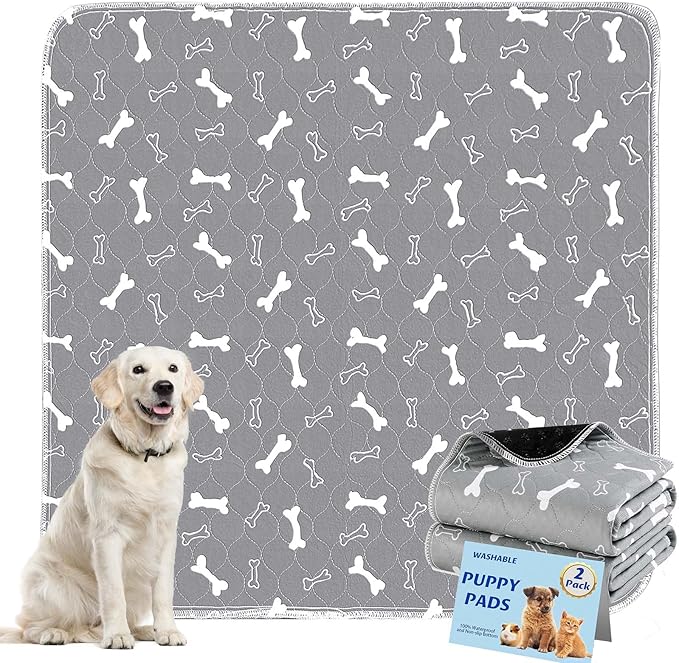 Washable Pee Pads for Dogs, 2 Pack Dog Pee Pads Washable, Waterproof Puppy Pads Mat Reusable Fast Absorbent Dog Potty Training Pads, Whelping Pads for Playpen Crate - 24”x24”