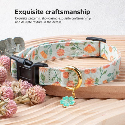 Cotton Handmade Dog Collar Cute and Distinctive Patterns Green Sunflower with Pendant for Girl Boy Dogs Collars S