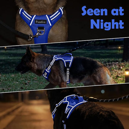 Funfox Dog Harness No Pull, Adjustable Pet Vest Harness, Super Soft Material with Vertical Handle Easy Control, Reflective Night Walking, 2 Leash Clips for Small Sized Dogs, Blue, S