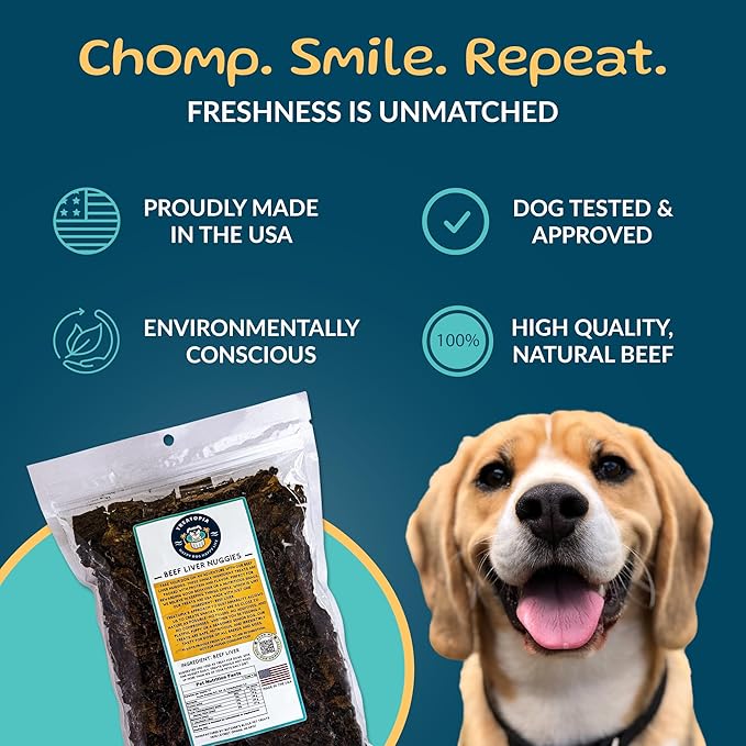 TREATOPIA Beef Liver Nuggies Dog Treats, 32 Ounce Bag - All-Natural, Sustainable, Healthy, High Protein, Hand-Trimmed, Slow-Roasted, Made in The USA, Nutritious, No Additives, No Fillers