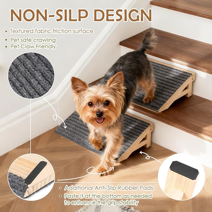 1-Pack Dog Stairs Ramp for Small & Aged Dogs - Wooden Anti-Slip Pet Steps, Low-Angled Dog Assist Ramp for Indoor & Outdoor, Slant Board Calf Stretcher & Office Footrest, Patio/Home/Office 3-in-1 Use