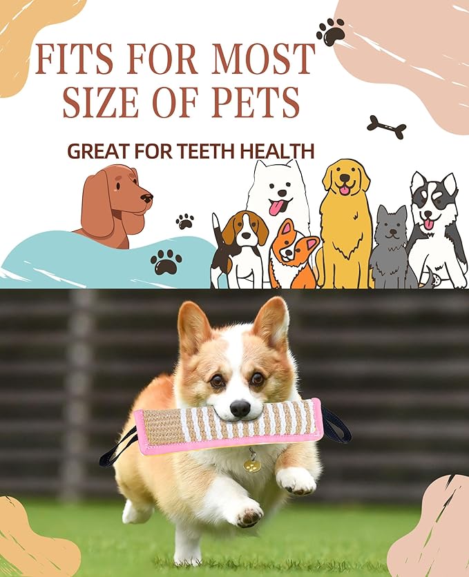 Clysoru Squeaky Tug Toy for Dogs Jute with 2 Strong Handles Lasting Training Equipment Puppy to Large Dog Interactive Toys of War Pull Indestructible Rope Pet Crinkle Teething (Light Pink)
