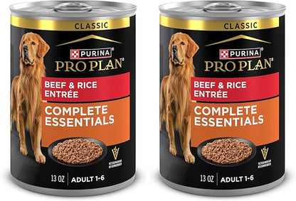 Purina Pro Plan Complete Essentials Classic Pate Dog Food,Beef and Rice Entrée - 13 oz. Cans,(Pack of 24)