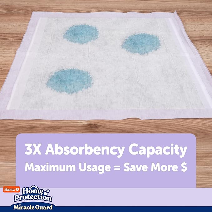 Hartz Miracle Guard Dog and Puppy Dog Pads Max Absorbency 24 Hour Use Odor Eliminating Lavender Scented No Leaks, 2XL Size 20 Count