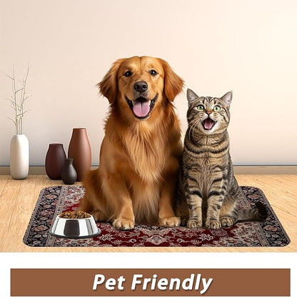 Vintage Carpet Boho Pet Feeding Mat,Absorbent Quick-Dry Cat Dog Food and Water Bowl Mats,Non-Slip Rubber Backing Mat,Cat Dog Accessories Supplies 12"x20"