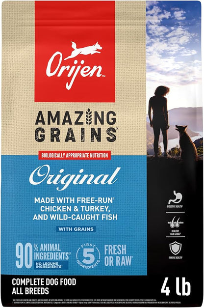 ORIJEN Amazing Grains High Protein Dry Dog Food Original Recipe 4lb Bag