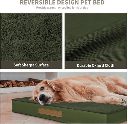 Orthopedic Dog Bed for Large Dogs, Plush Washable Pet Bed for Large Size Dogs with Egg Crate Foam & Removable Oxford Cover, 36x27 Inch, Olive Green