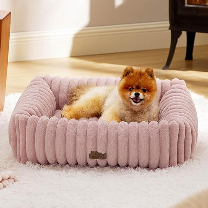 Bedsure ComfyFleece™ Washable Dog Bed for Medium Dogs - Cute Furry Puppy Beds, Rectangle Orthopedic Corduroy Fleece Pet Beds with Removable Zipper Cover, 30x24x8inches, Blush Pink