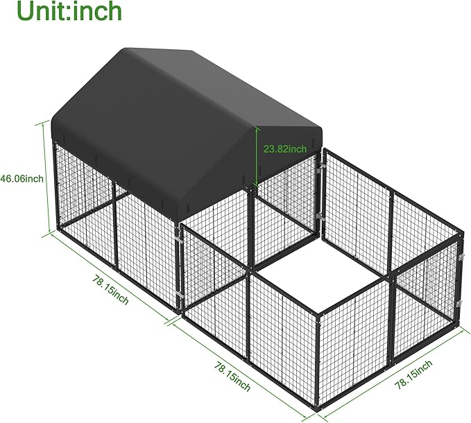 Petony Outdoor Dog Kennel with Dog Fence for Medium/Small Dogs Anti-Rust Coating Cage with Roof All Weather Resistant Dog House with Double Locks