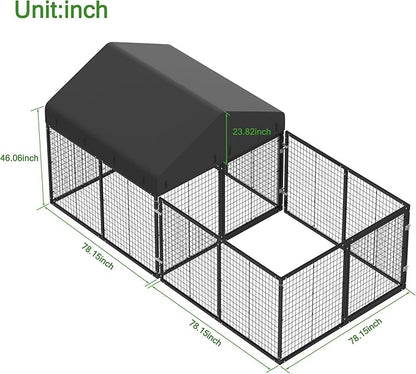 Petony Outdoor Dog Kennel with Dog Fence for Medium/Small Dogs Anti-Rust Coating Cage with Roof All Weather Resistant Dog House with Double Locks