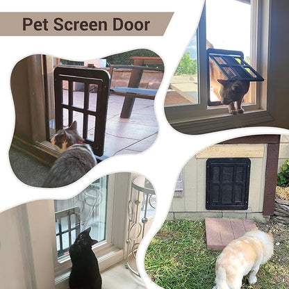 Cat Screen Door for Sliding Screen Door with Flap Lockable, Suitable for Small Dog and Cat - Black