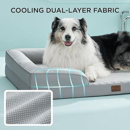 Bedsure L Plus Cooling Dog Bed for Large Dogs - Orthopedic Dog Cat Cooling Bed Washable, Big Comfort Dogs Couch Sofa with Waterproof Removable Cover, Pet Bed with Nonskid Bottom, Cooling Grey, 38"