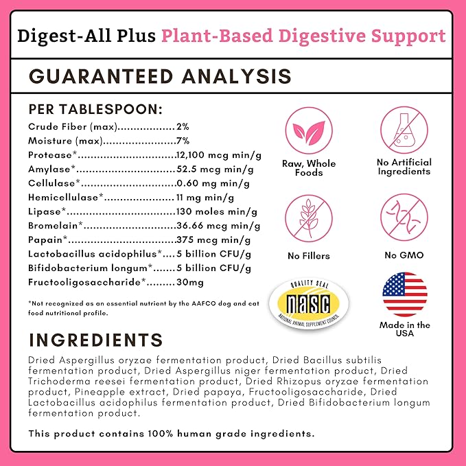 Wholistic Pet Organics Daily Cat & Dog Probiotics for Digestive Health, Anti Diarrhea & Gut Support - Probiotics for Dogs with Digestive Enzymes & Prebiotic Fiber - Cat Probiotic - 2 Oz - 57 Scoops