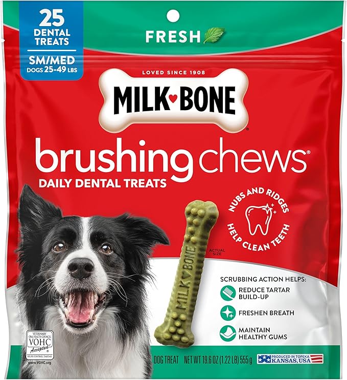 Milk-Bone Brushing Chews Original Chicken Flavor Daily Dental Dog Treats, Small/Medium, 19.6 Oz. Bag