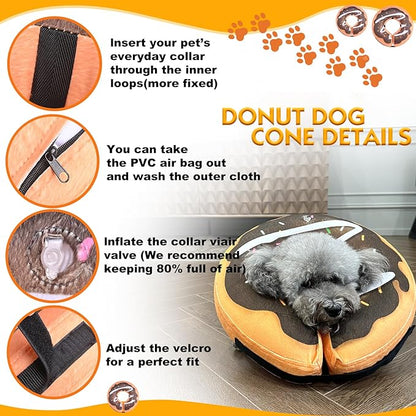 Inflatable Dog Cone, Soft Adjustable Blow up Donut Collar for After Surgery, E-Collar for Small, Medium, Large Dogs and Cats