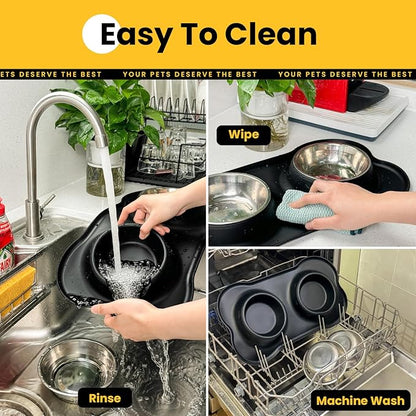 Conlun Stainless Steel Dog Bowls with Non-Slip Silicone Mat, Spill Proof Food & Water Bowls Set, Easy Clean Puppy Food Dish, Dishwasher Safe, Suitable for Dogs Cats Pet Under 20lbs, Small, Black