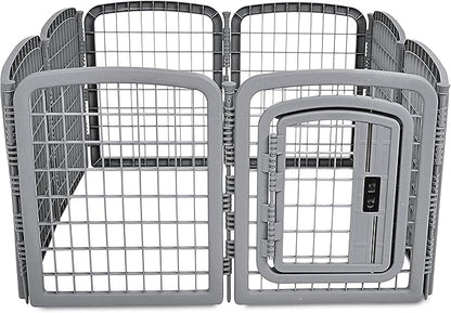 Amazon Basics 8-Panel Octagonal Plastic Dog Playpen, Indoor/Outdoor Pet Fence with Gate, Exercise Pen for Puppies and Small Animals, 28 inches, Grey