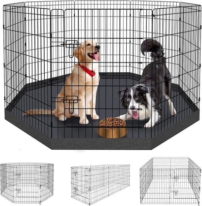 Peekaboo Dog Pen Pet Playpen Dog Fence Indoor Foldable Metal Wire Exercise Puppy Play Yard Pet Enclosure Indoor Outdoor 8 Panels 36 Inch with Bottom Pad/Top Cover(Black 36 Bottom Cover)