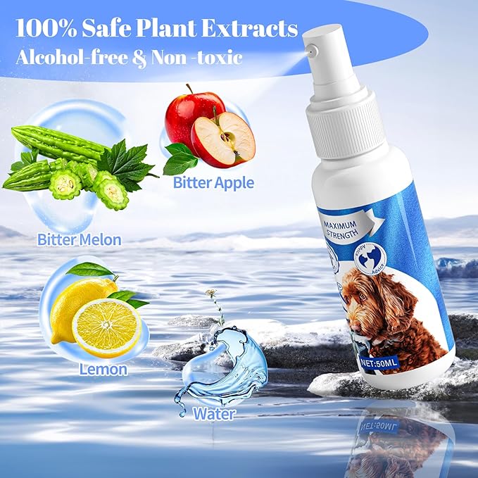No Chew Spray for Dogs, Bitter Apple Spray for Dogs to Stop Chewing,50ML Natural&Safe Anti Chew Deterrent Spray, Alcohol-Free Effective Indoor/Outdoor Use, Protect Furniture Shoes&Household (Blue)