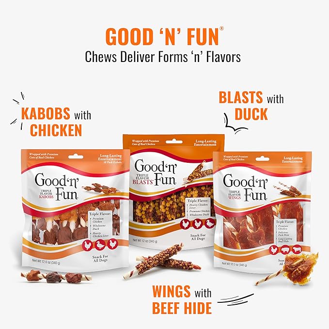 Good'n'Fun Triple Flavor Chips, Dog Chew Treats, Premium Chicken and Beef Hide Treats for Dogs, 4 oz