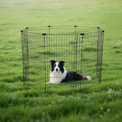 Amazon Basics Foldable Octagonal Metal Exercise Dog Playpen, Indoor/Outdoor, Single Door, 8 Panels, 24 x 42 Inches, Portable Pet Fence, Large, Black