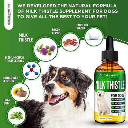 Milk Thistle for Dogs | Dog Liver Supplement for All Ages and Breeds | Here is Only Herbal Composition | + Attractive and Super Yummy Bacon Flavor | 2 Oz