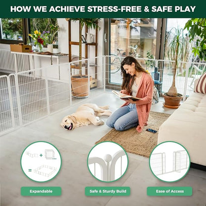 FXW Homeplus Unleashed Indoor Dog Playpen - Stress-Free and Safe Play, Heavy Duty 40 Inch 8 Panels Dog Pen for Medium and Large Dogs, White│Patented