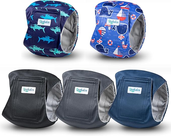 Leekalos Male Dog Diapers, Dog Belly Bands for Male Dogs Wraps Washable Doggie Diapers High Absorbing Dog Belly Bands（5 Pack） (Plain + Print, XX-Large (28" -33"))
