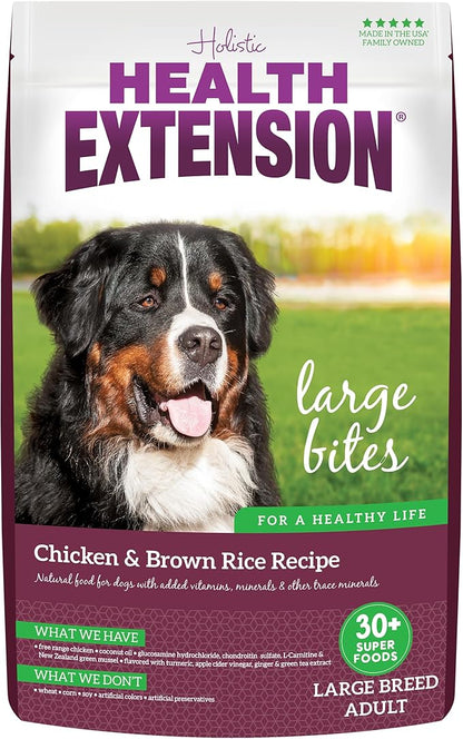 Health Extension Large Bites Chicken & Brown Rice Dry Dog Food, Protein-Rich Formula with Probiotics & Essential Nutrients for Large Breeds (30 lb)