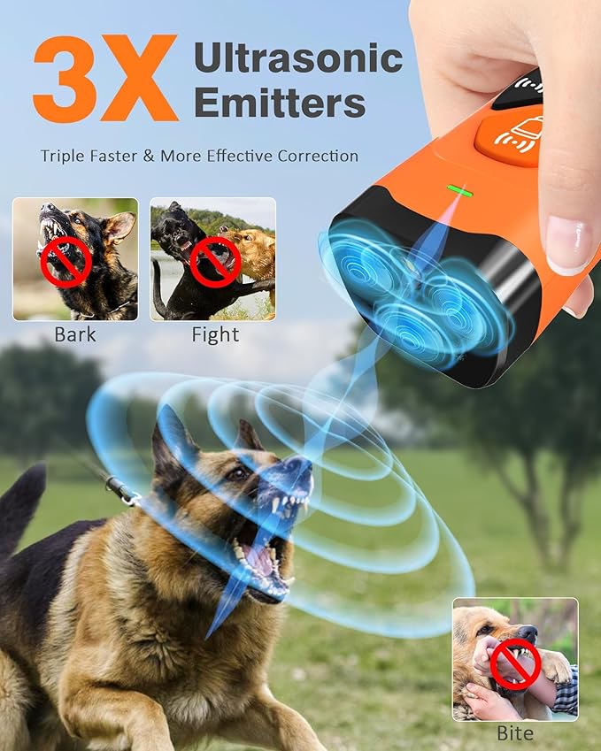 Dog Bark Deterrent Devices | Stop Your & Neighbor’s Dog Barking | 3X Ultrasonic & 23ft Range Anti Barking Device | Dog Behavior Correction Training Indoor Outdoor