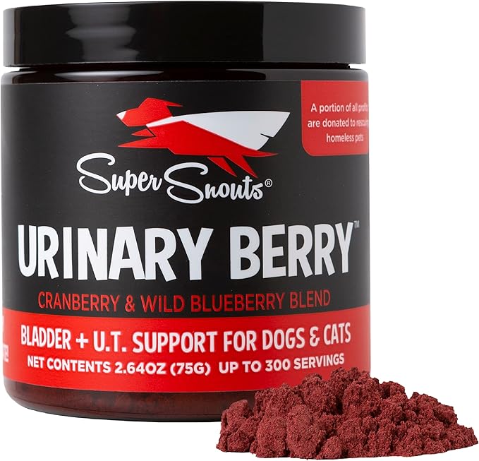 Super Snouts Urinary Berry Urinary Tract Supplements for Dogs & Cats, Made in USA, US & Canadian Blueberry & Cranberry Powder, UTI, Kidney Health Support, Bladder Support for Dogs (2.63 oz, Pack of 2)