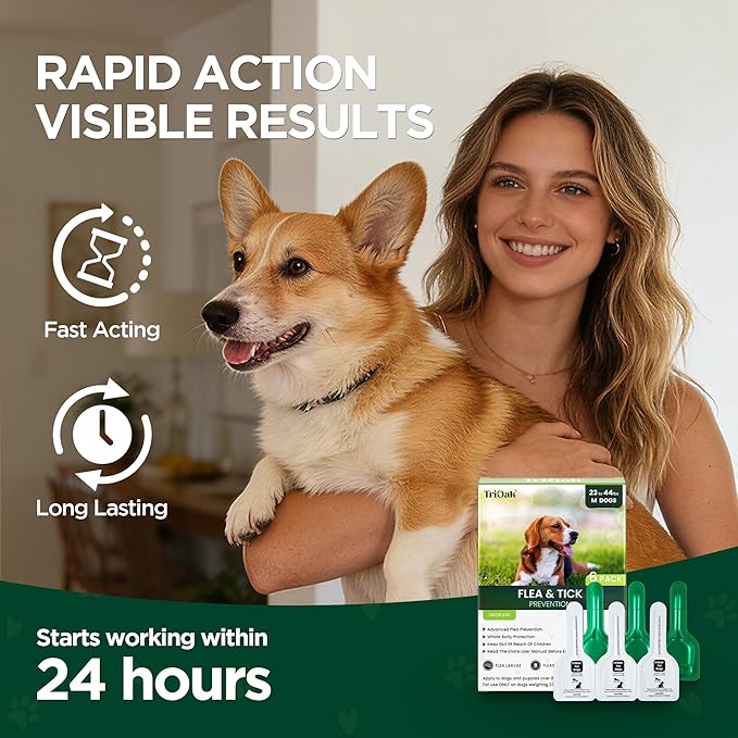 Flea and Tick Prevention for Medium Dogs, 6 Doses Treatment Helps Control Fleas, Ticks and Chewing Lice for Dogs 23-44 lbs, Waterproof, Fast Acting