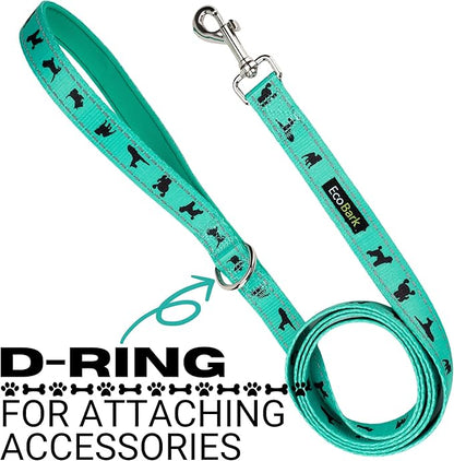 EcoBark Dog Leash - Soft & Reflective Comfort Leashes with Padded Handle - Strong Durable Heavy Duty - Training and Pulling for Small, Medium or Large Dogs (Turquoise)