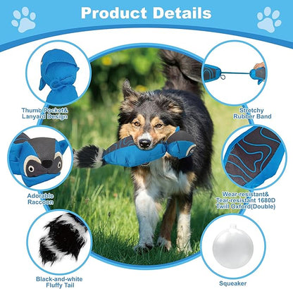 Blue Raccoon Oxford Launching Flying Dog Toy Slingshot Chase Fetch Training Interactive Dog Toy Durable Stuffed Animal Dog Squeaky Toy for Medium Large Dogs Toy Gift 38cm/14.96in
