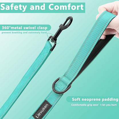 Dog Leash 6ft Long, Double Handle Dog Leash for Safety Control Training, Heavy Duty Dog Leads with Traffic Padded Handles, Reflective Leashes for Small Medium Large Dogs(6ft, Turquoise)