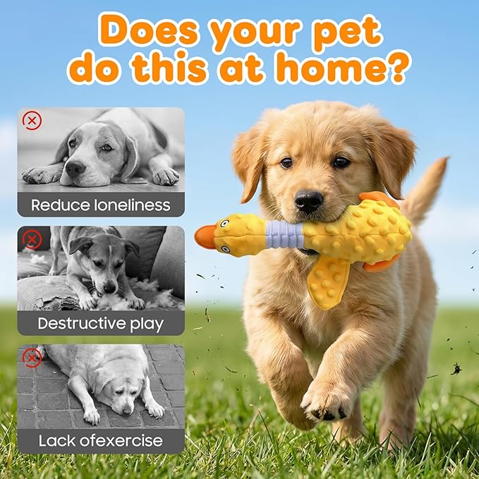 2026 New Duck Dog Toys Calming Toy for Dogs,Dog Toys for Aggressive Chewers, Indestructible Toy with Built-in Squeaker for Boredom Relief, Yellow Duck Dog Plush for Dogs
