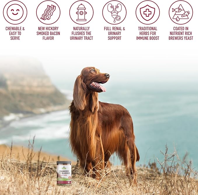 Strawfield Pets Cranberry Bladder & UTI Chews for Dogs D-Mannose + Vitamin C for Urinary Tract Support Bacon Flavored Soft Chews 120 softchews