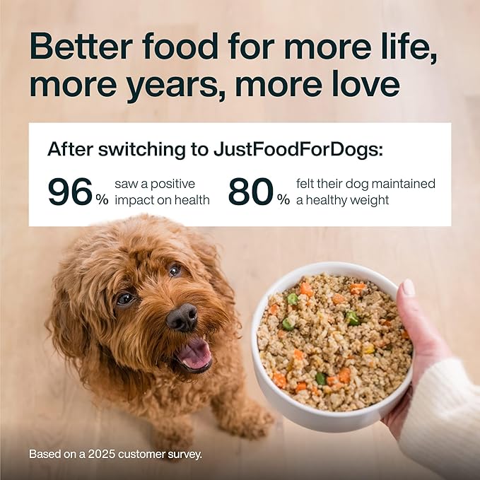 JustFoodForDogs JustFresh Wet Dog Food, Fresh Pet Meals and Toppers with No Preservatives, Resealable Package, Human Grade, Home-Cooked Beef & Chicken, 12 oz - 8 Pack