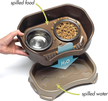 Neater Feeder Deluxe Mess-Proof Elevated Dog Bowls for Large Dogs (40+ lbs), 2 Height Adjustable (14.5” & 17.5”) No-Spill Raised Dog Bowl Stand, Stainless Steel Food Bowl Set, Made in USA, Bronze