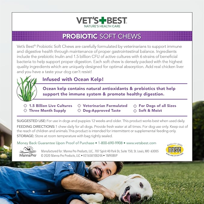Vet's Best Probiotic Soft Chews Dog Supplement - Supports Dog Digestive Health - Promotes a Healthy Gut - 30 day supply